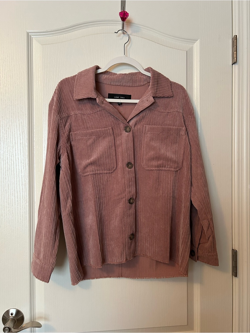Love Tree Mauve Corduroy Button-Down Shirt Jacket